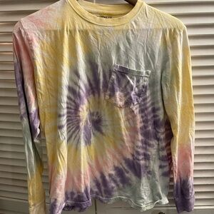 Tie-Dye Long Sleeve Pocket Tee - Yellow & Purple